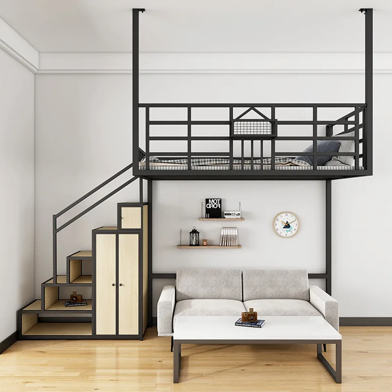 Space Wrought Iron Elevated Bed Loft Bed Hammock Multifunctional Apartment Dormitory Sheet Upper Hanging