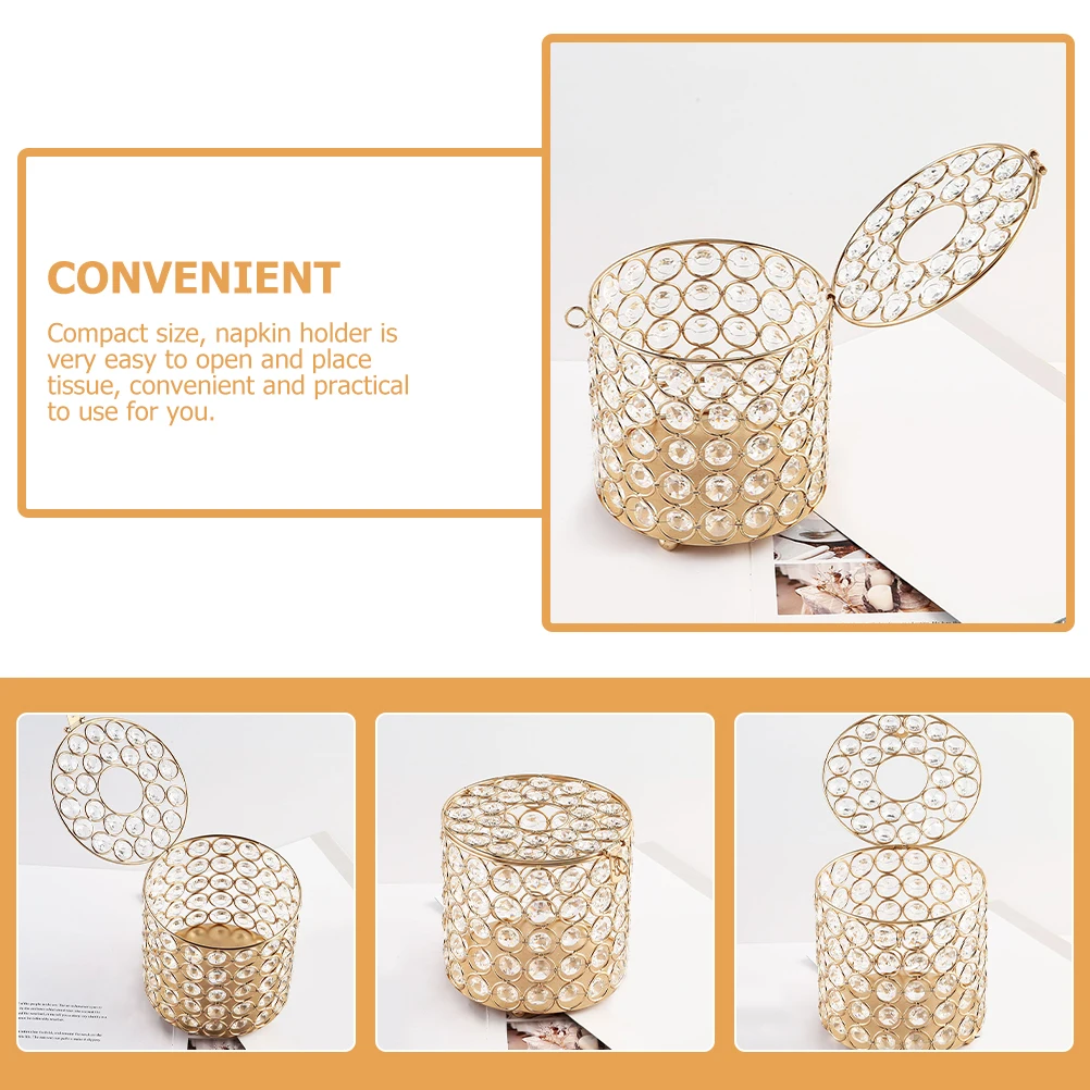 

Gold Plated Tissue Box Cover Round Cylinder Napkin Holder Bathroom Car Reusable Easy Clean Bathroom Tissue Holder Storage