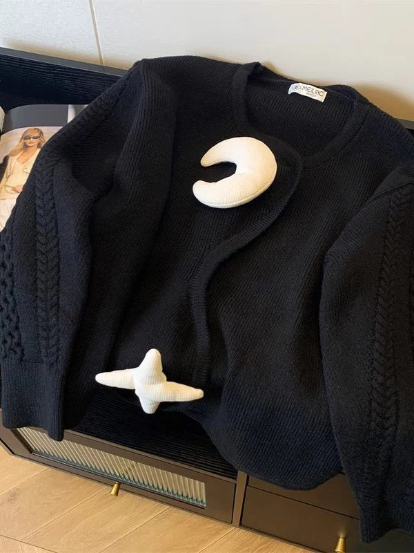 

Bla Faion Heavyweight Embroidered Knitted Open Cardigan American Sle Streetwear Versatile Sweater Jaet for Women