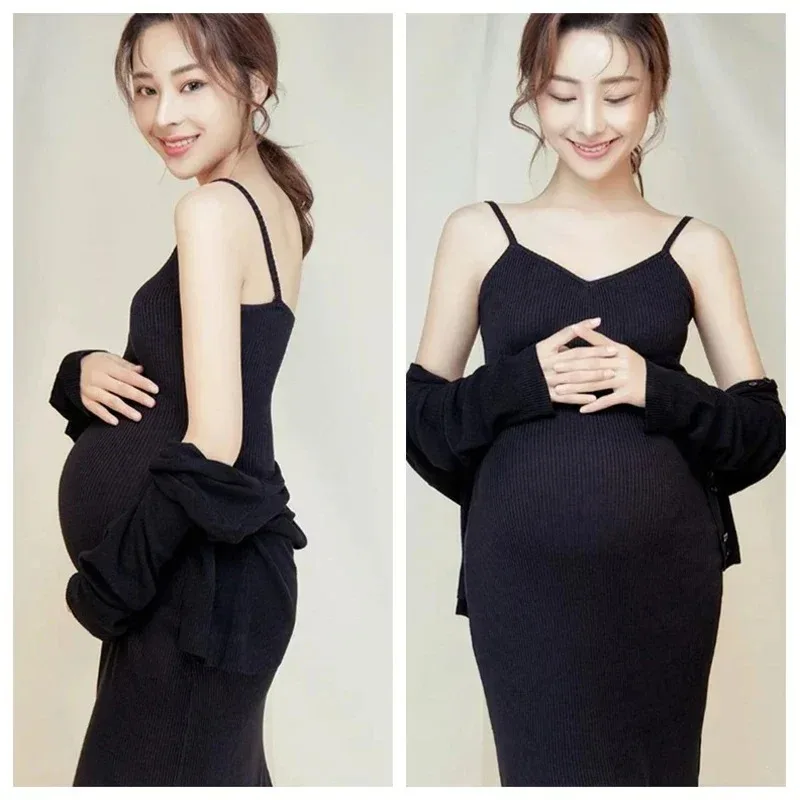 Maternity Sling Dress For Photography Props Elegant Pregnancy Clothes Pregnancy Dress Pregnant Photo Shoot Two-Piece Suit