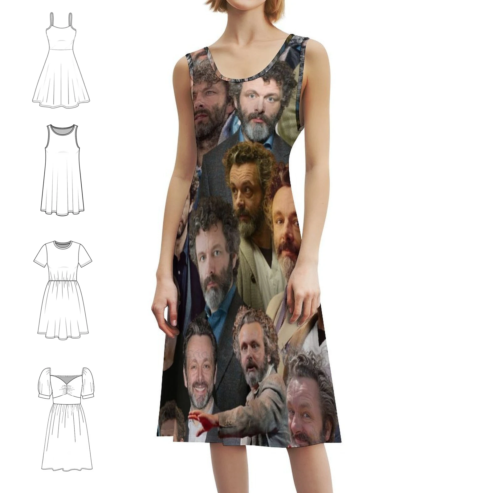 فستان مايكل شين بوهيمي بدون أكمام للنساء مطبوع عليه فساتين حفلات الشاطئ مايكل شين صور كولاج مايكل #1