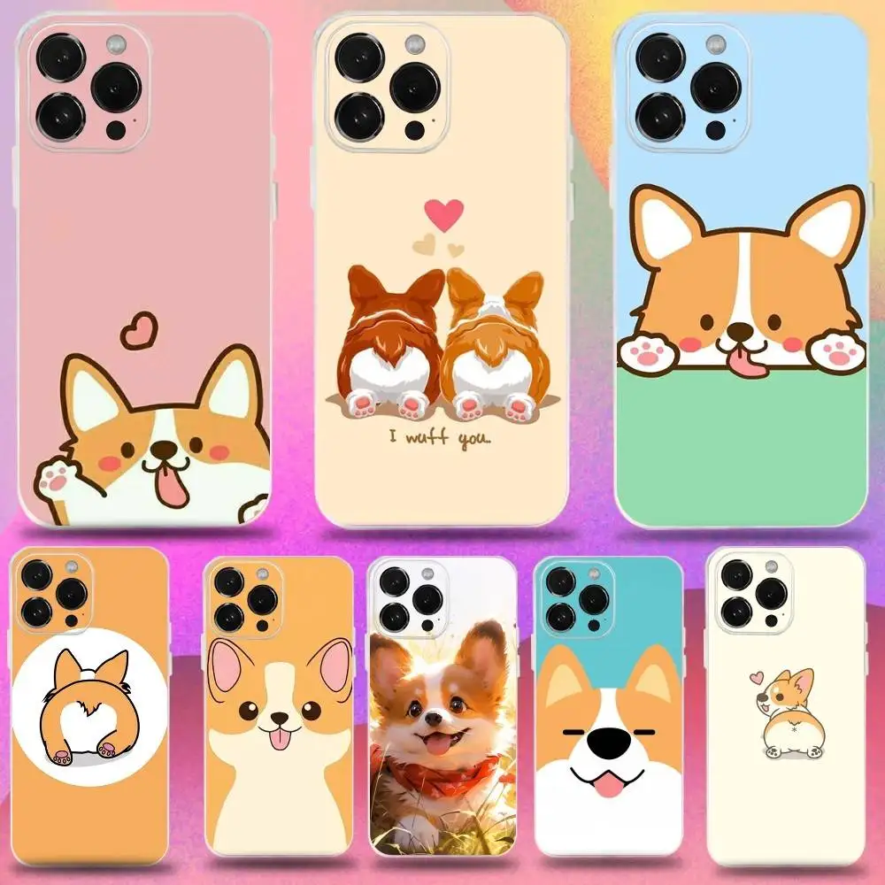 

Чехол для телефона Super Cute Dog Cartoon Corgi для iPhone 16,15,14,13,12,11 Pro, Max, Plus, X, XS, XR, SE, мини-прозрачный силиконовый мягкий чехол