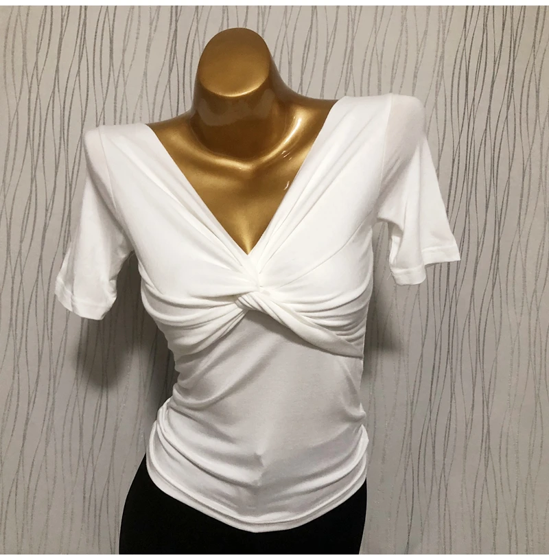 

Korean Style Slim Fit Short Sleeve V-Neck T-Shirt Women's Knot Design Summer New Arrival Fashion Top Tight Waist Design