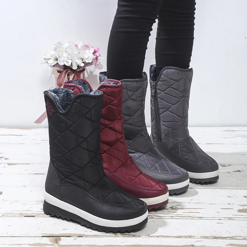 Women Boots Winter Keep Warm Quality Mid-Calf Snow Boots Ladies Lace-up Comfortable Waterproof Booties Chaussures Femme