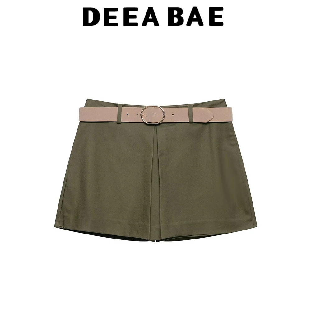 

DEEABAE European and American style women's clothing 2026 new summer mid waist solid color casual pleated belt skirt pants