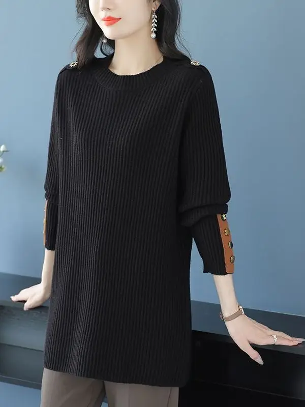 Lazy Style Loose Knitted Sweater for plus Size Women Spring Autumn Mom Clothes European Fashion Casual High Waist Jacket