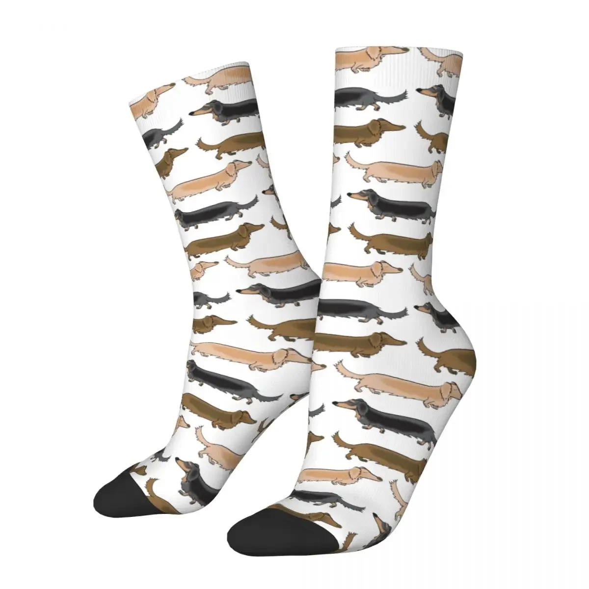 

Long Haired Dachshunds Off For A Trot Socks Harajuku High Quality Stockings All Season Long Socks for Man's Woman's Gifts