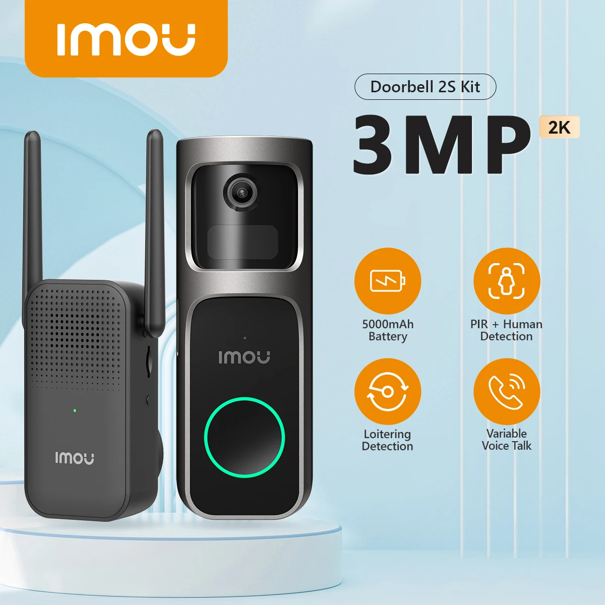 

IMOU Video Doorbell 2S with Chime 5000mAh Rechargeable Battery Human Detection Two-way Talk Waterproof 100% Wire-Free