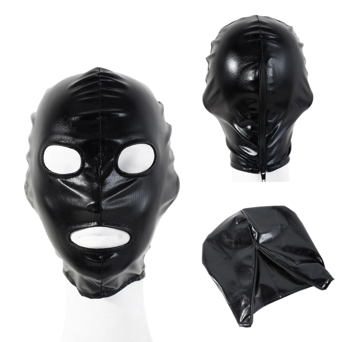  Fetish Cosplay Mask Soft Glossy Leather Full Cover Hood with Zipper Anime Halloween Party Costume Props Stage Performance Mask