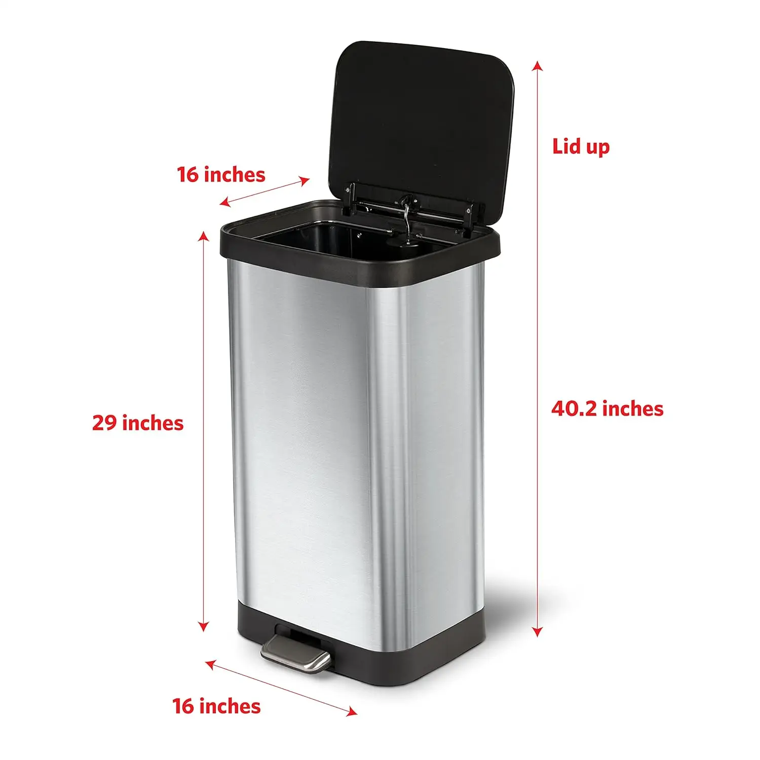 XMSJ Stainless Steel Step Trash Can With Clorox Odor Protection | Large Metal Kitchen Garbage Bin With Soft Close Lid, Foot Peda