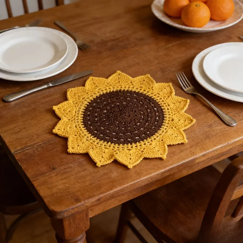 Hand-Crocheted Daisy Placemats for Dining Create Rustic-Style Table Settings Sunflower Flower Placemats Party Table Decor