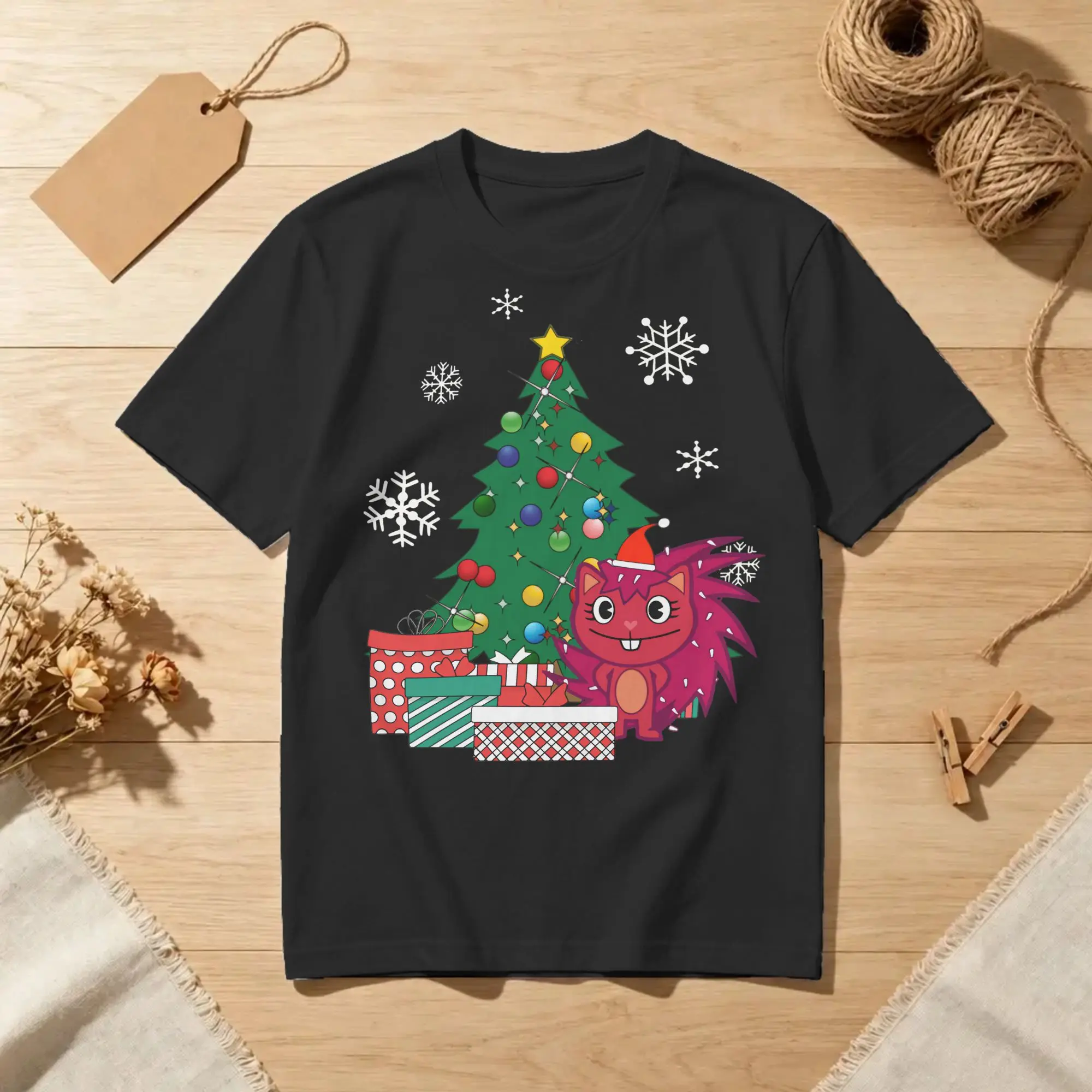 Flaky Around The Christmas Tree Happy Tree Friends T-Shirts for Men Cotton T Shirt  Short Sleeve Tee Shirt Big Size Clothing