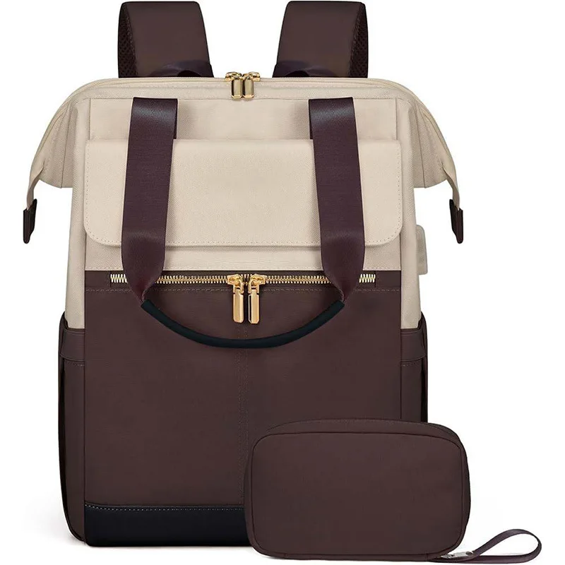 Travel Backpack College Style Large Capacity Simple Versatile Ladies Backpack Fashion Popular Cream Color Matching School Bag