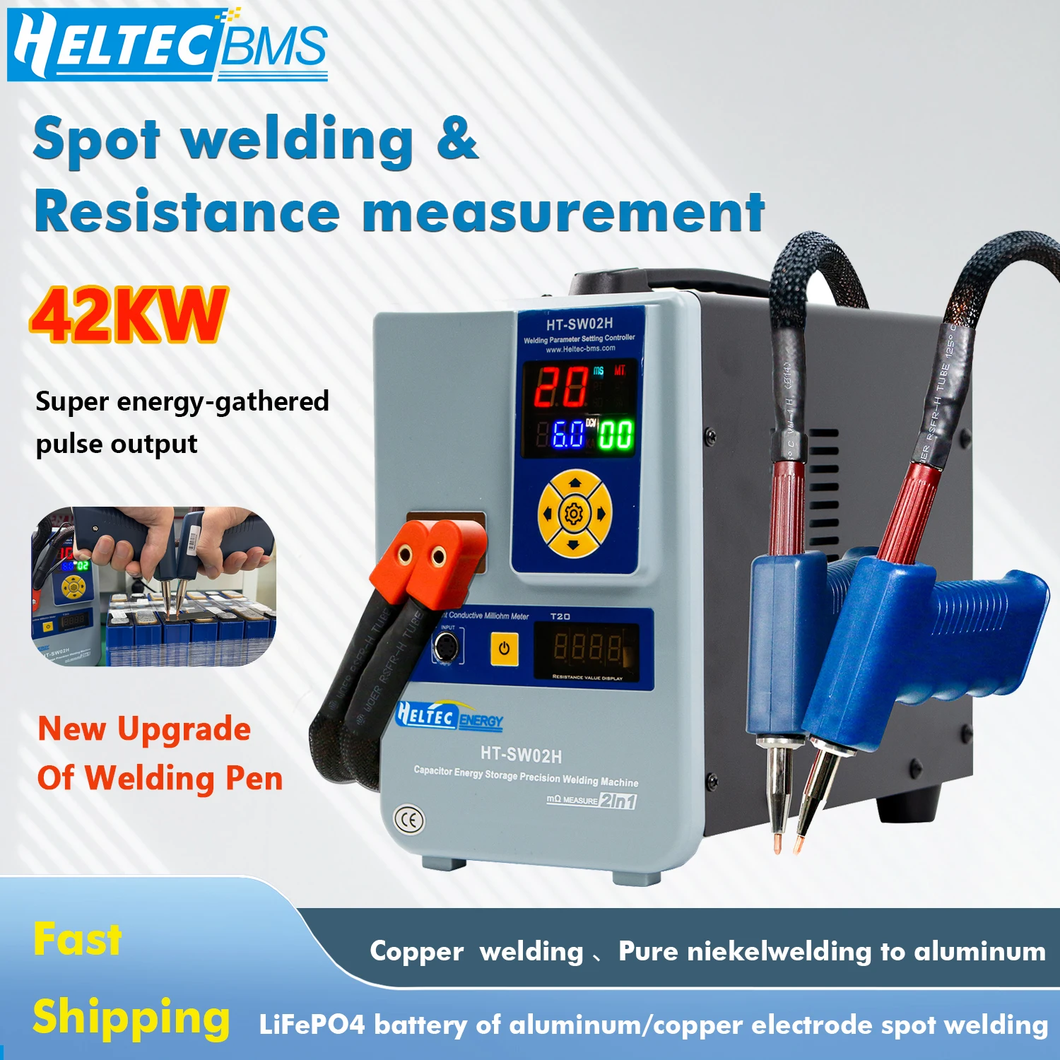 

HELTEC HT-SW02H 42KW 7000A Spot Welder Machine w/ New 75A Pen for Copper/Nickel/Aluminum Battery Welding Dual-Mode LCD Display