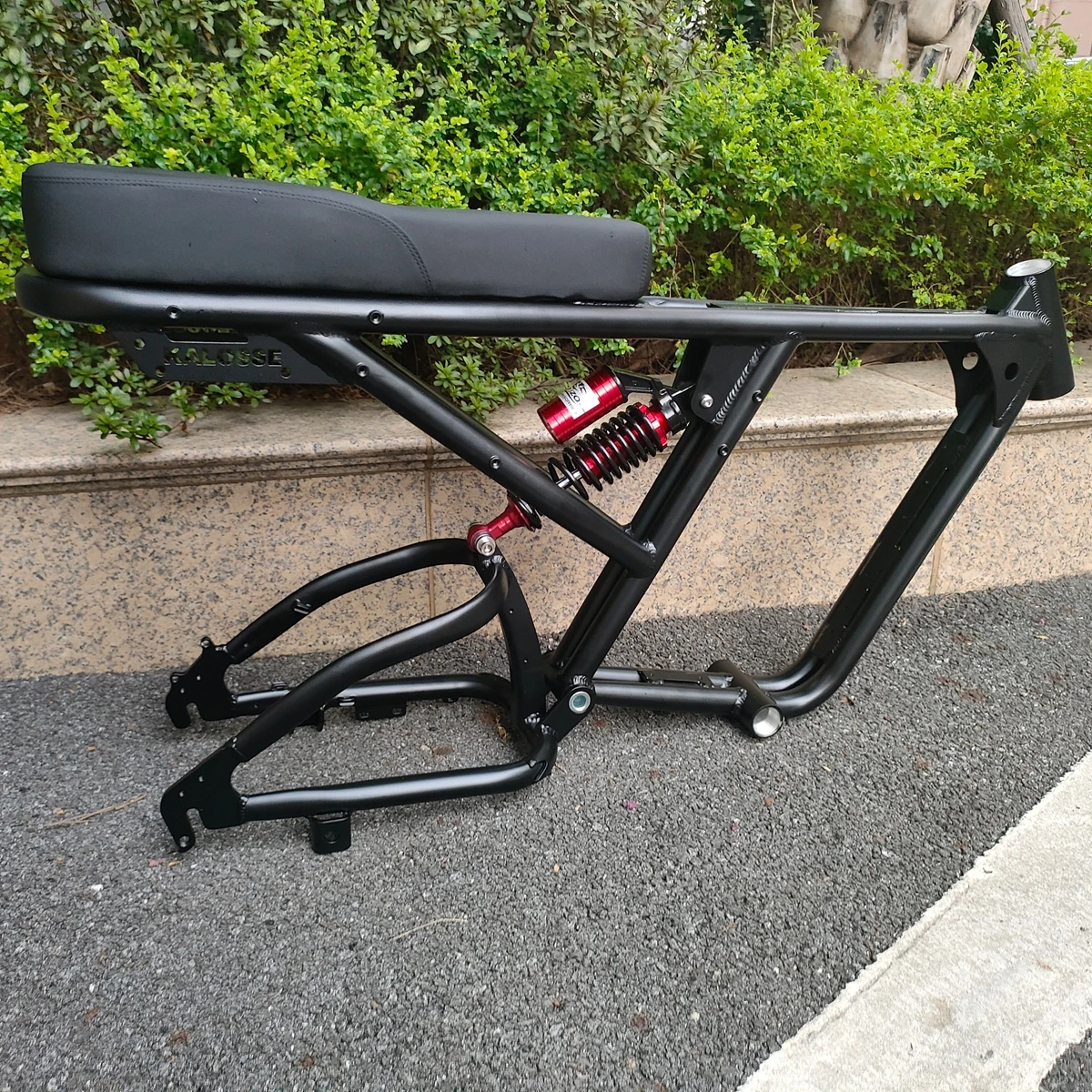 Kalosse Cuadro de bicicleta de nieve de caída trasera de 190 mm, 20 pulgadas, Cuadros de bicicleta de nieve eléctricos de suspensión total 20X4.0