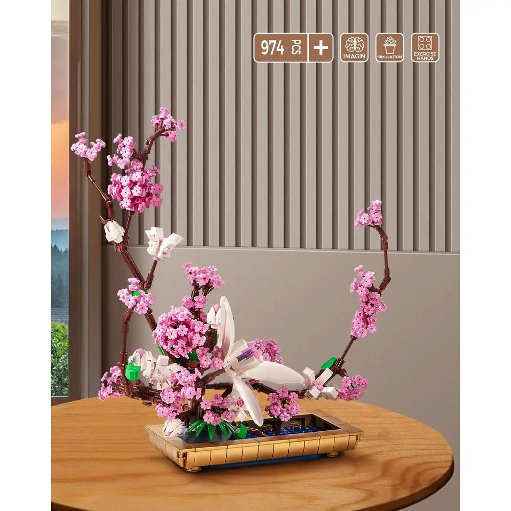 Juego de bloques de construcción de bonsái lila, modelo de ramo de flores de 974 piezas para adultos, regalo ideal para decoración del hogar o la oficina
