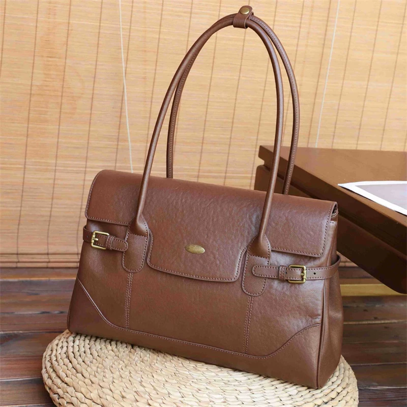 

Hifashion винтажные большие сумки-тоут из натуральной кожи для женщин, новинка 2025 года, роскошный дизайнерский портфель, офисная сумка на плечо