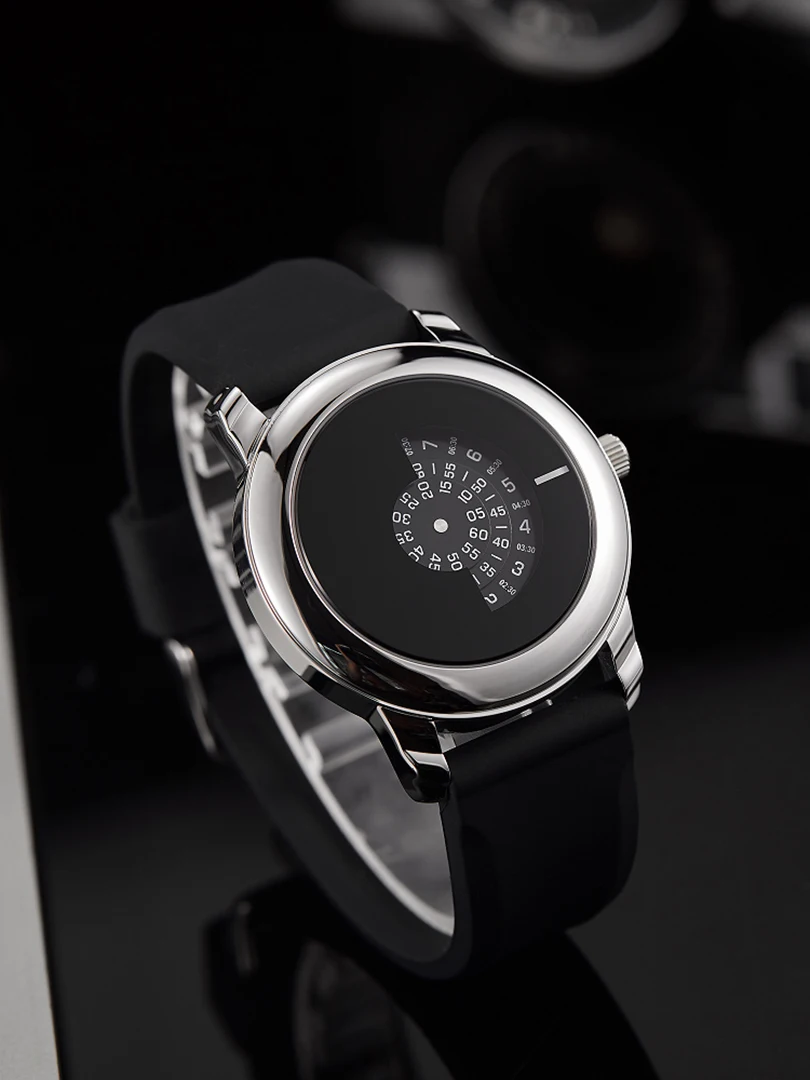 Luxury Men Watch Unusual Conceptual Dial Male Quartz Wristwatch Sports Black Silicone Strap Reloj Man Turntable New Style Clock