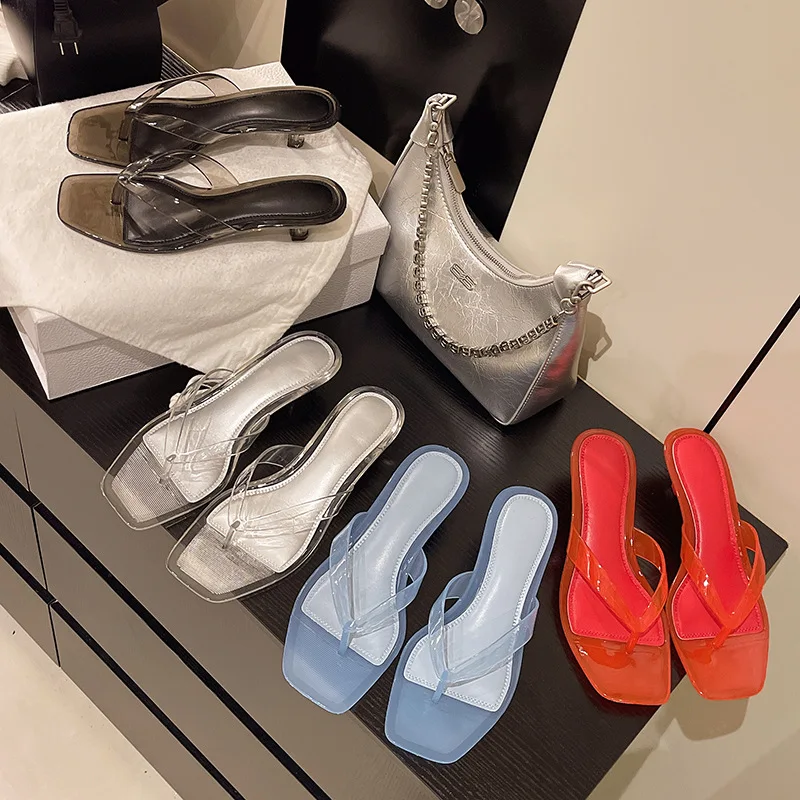 

2026 New Women's Sandals Sexy Flip Flops, Square Headed Fashionable Wine Glass Women's Sandals, Crystal Jelly Slippers zapatos