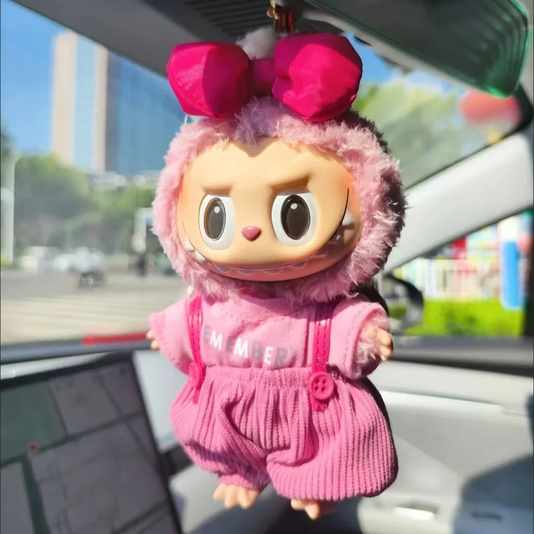 Mini vestiti per bambole in peluche Accessori per Ropa Labubu e tuta in cotone da 10 cm con fiocco rosa Set regalo di abbigliamento per abiti