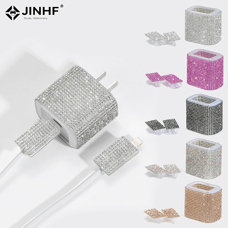 Charger Protector Sleeve For IPhone 15 14 13 Pro Max 18W 20W Charging Head Protection Glitter Crystal Sticker Protective Cover