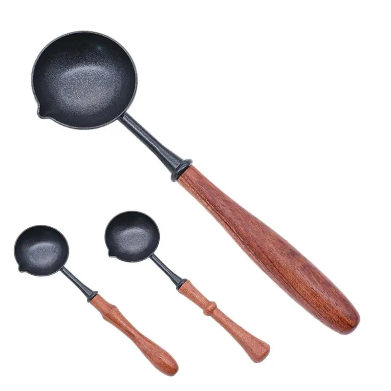 New Sealing Wax Spoon Anti-Hot Wood Handle Retro Wax Stamping Spoons Fire Paint Melting Firing Stamp Envelopes Melting Spoon