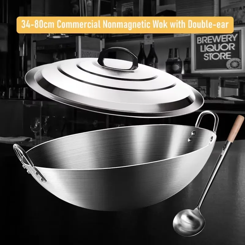 Commercial Stainless Steel Cauldron with Double Ears for Restaurant Hotel Multi Size Gas Cooker
