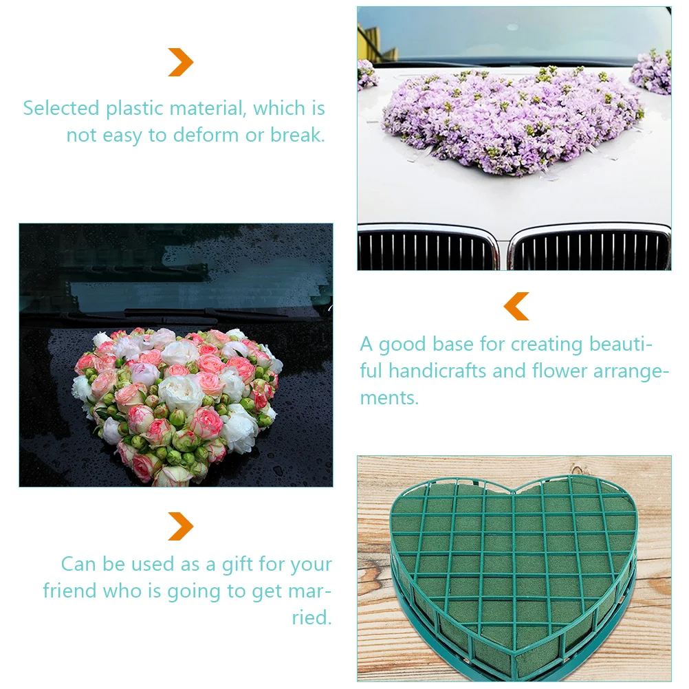 2 Pcs Dried Flowers Heart-Shaped Mud Floral Tray DIY Arrangement Sucker Wedding Car Supply Decor Green with Plastic