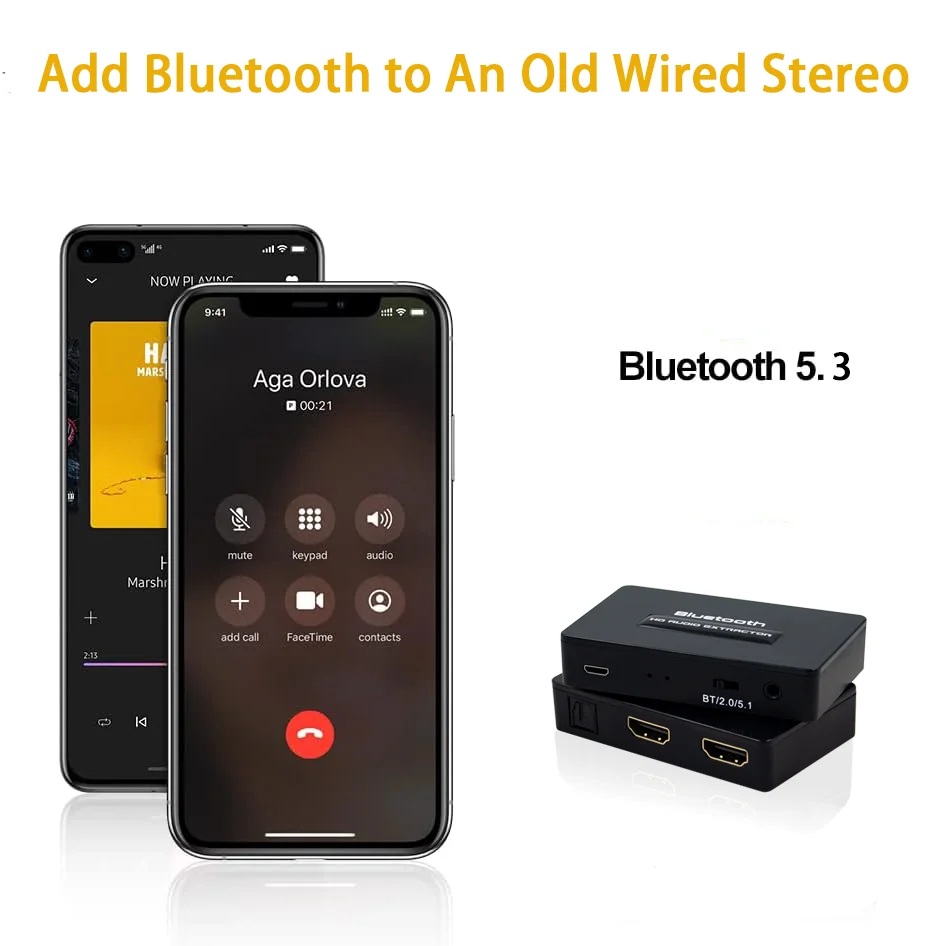 Hdmi Audio Extractor Wireless Bluetooth  Receiver For Car Stereo Mp3 Player Sound Box With 3.5mm Earphones And Spdif Output Jack