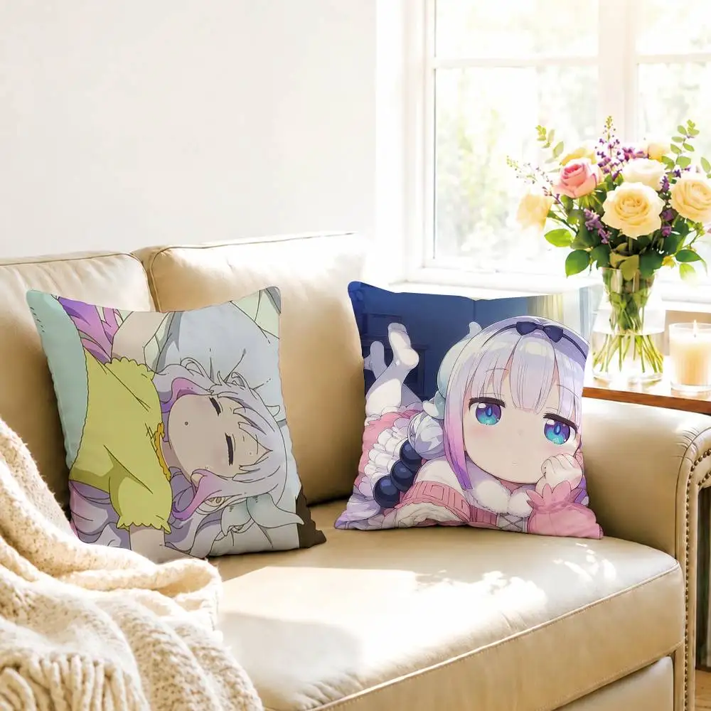 A-Anime Dragon Maid Kanna Kamui Square Double-Sided printed Pillow Case Bedroom Bedside Pillow Sofa Cushion Cover Gift