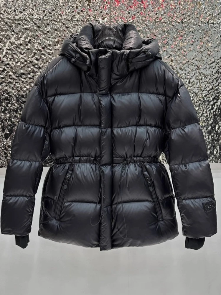 Abrigo acolchado negro para mujer, chaqueta nueva de invierno, Parkas con plumón de pato blanco de cintura alta, ropa de nieve gruesa y holgada con capucha, 2025