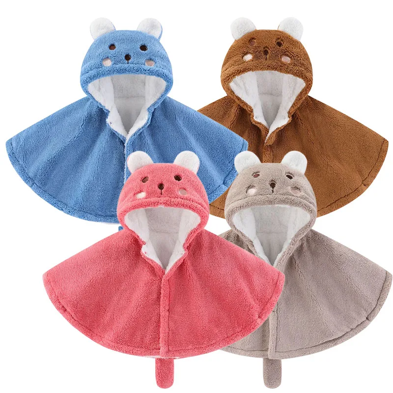 

Baby Warm Cloak 2025 Winter Cute Bunny Solid Thickened Windproof Shawl Children Clothes Coat Boys Girls