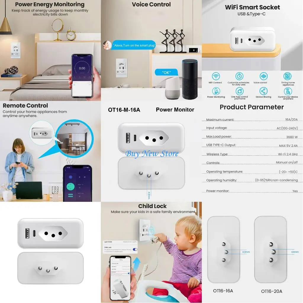 

20CE WiFi Outlet for Tuya WiFi WiFi Outlet APP Control USB Outlet