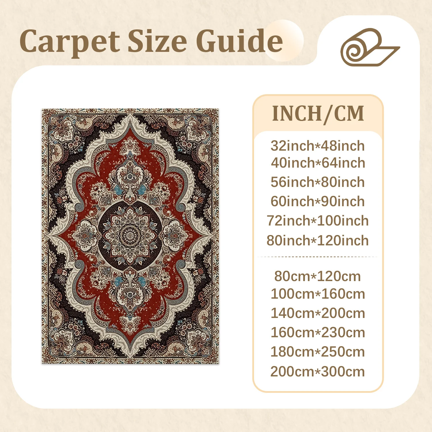 Large Indoor Area Rug, Soft Velvet Low Pile with Non-slip Dotted Backing, Machine Washable Persian Medallion Pattern Rug for Living Room Bedroom, Vintage Red Black Traditional Floor Covering