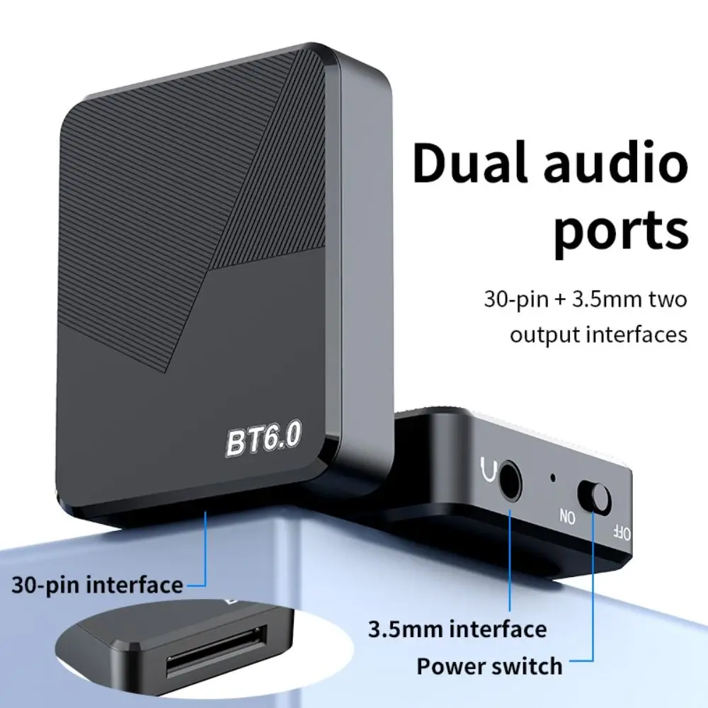 Bluetooth 6.0 Bluetooth Audio Receiver Dual Output 3.5mm AUX 30-Pin Audio Adapter 30-Pin Low Latency AUX Wireless Receiver