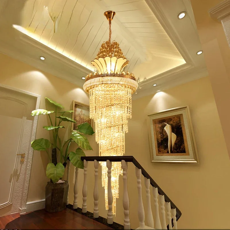 Large Gold Imperial Crystal Chandelier For Hotel Hall Living Room Staircase Hanging Pendant Lamp European Big Lighting