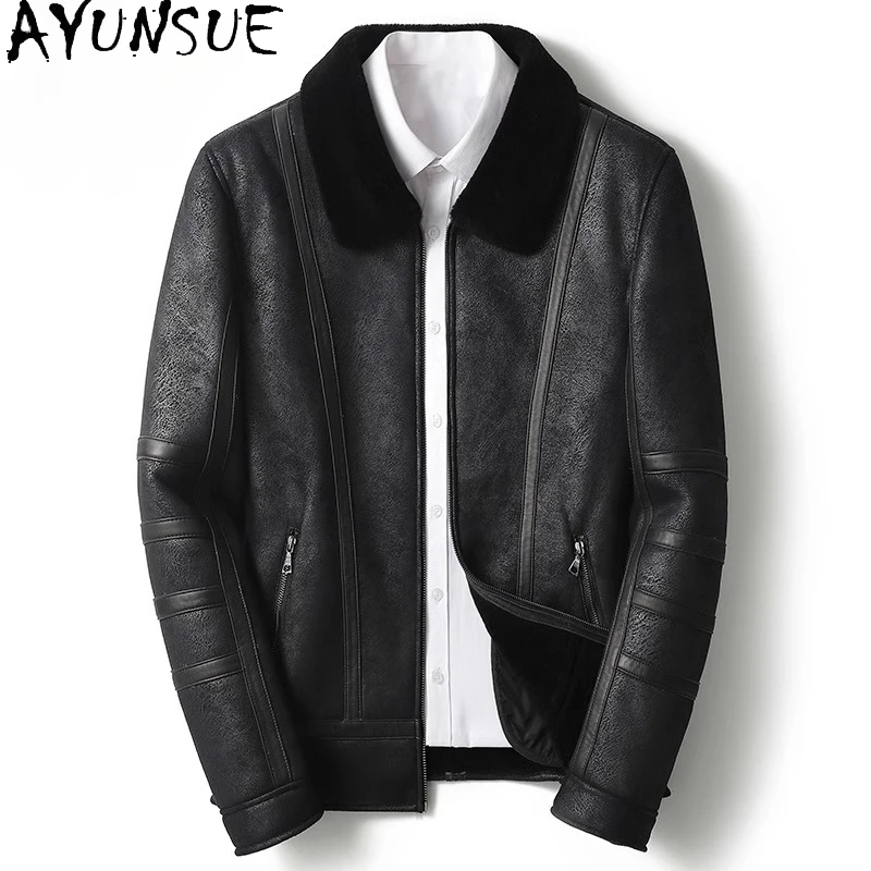 

AYUNSUE повседневная куртка для стрижки овец, мужская осенне-зимняя мотоциклетная одежда, пальто из 100% шерсти для мужчин, шуба Jaqueta Masculina
