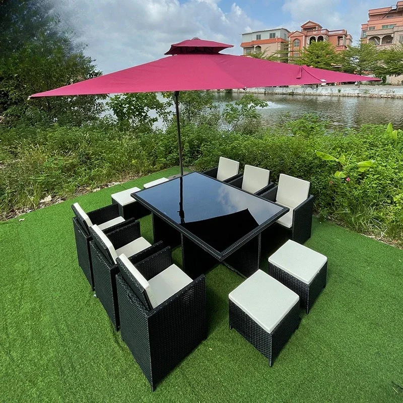 Outdoor rattan sofa combination furniture courtyard homestay rattan chair can be stored dining table dining table and pedal