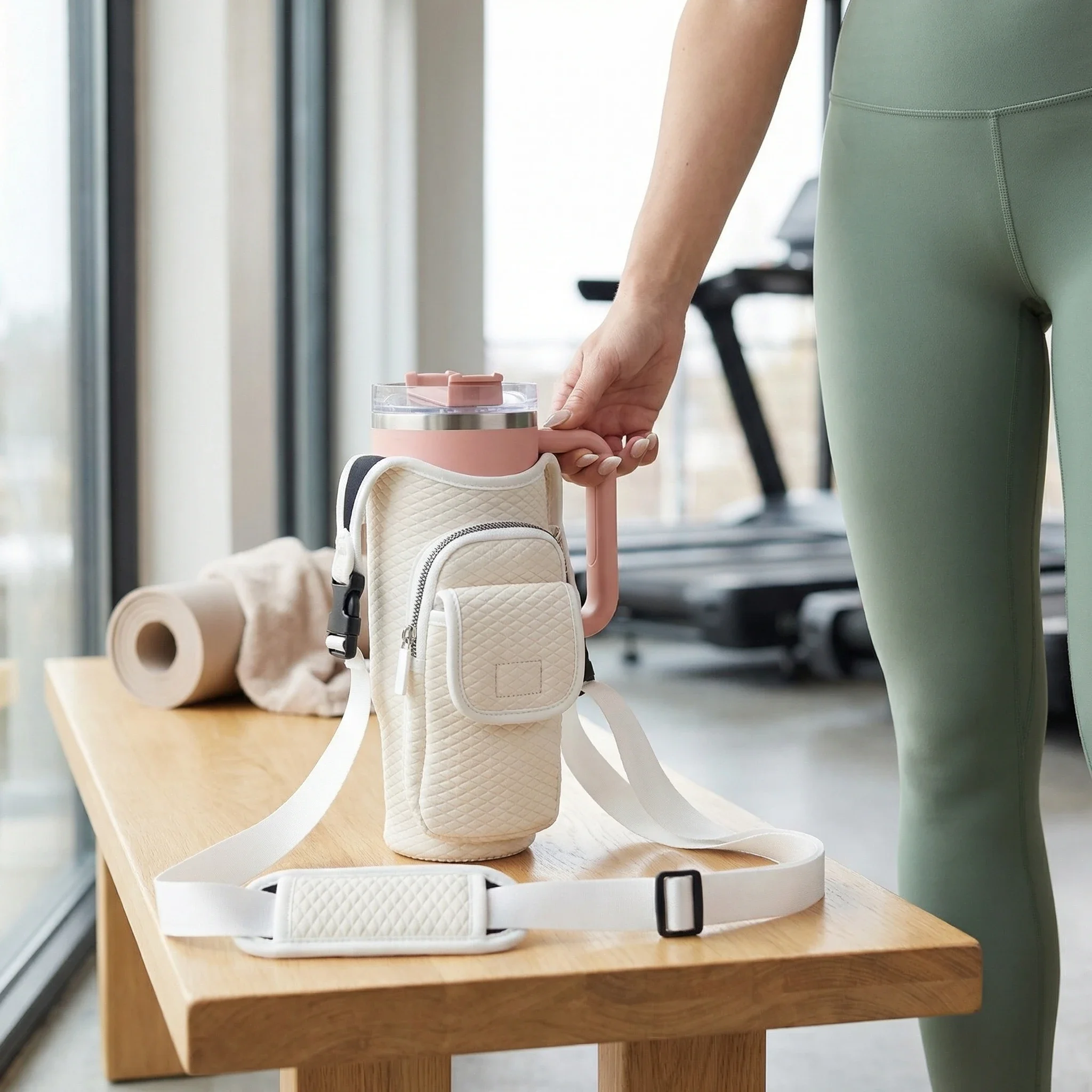 

Удобная уличная сумка для спортзала с держателем для бутылки, съемной ручкой, мобильным карманом – незаменимый аксессуар для путешествий, подарок для утоления жажды