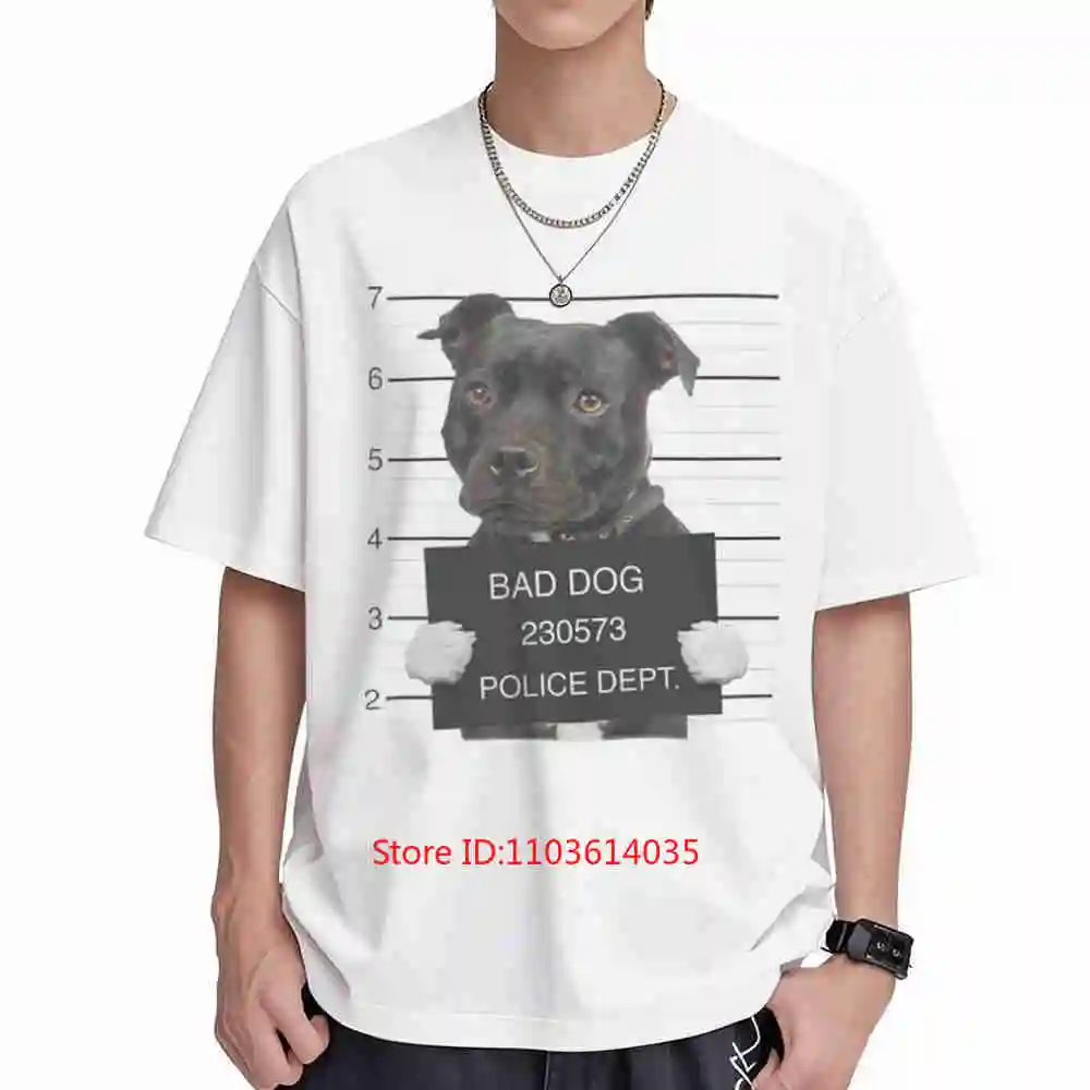 Staffordshire Bull Terrier Mugshot Bad Dog Line Up Number 12 Short Sleeve Tee 100% Cotton T-Shirt