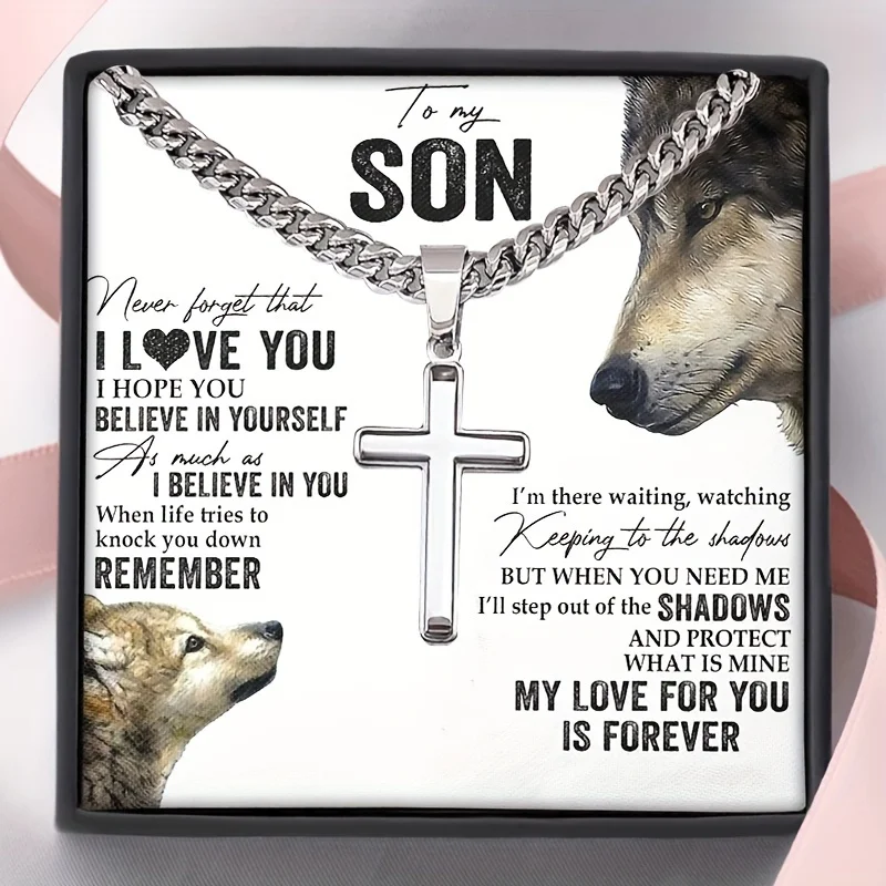 To My Son Cross Necklace, Birthday Gift, Valentine's Day Gift, Graduation Gift, Christmas Gift, With Card And Gift Box Packaging