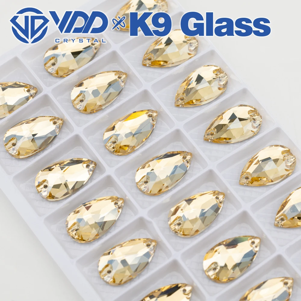 VDD S257 Golden Shadow Pear Top Quality K9 Glass Sew On Rhinestones Crystal Flatback Sewing Strass Stones Garment Wedding Dress