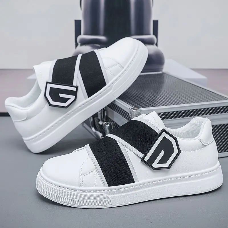 

Новые модные мужские черные кроссовки на платформе с геометрическим ремешком, повседневная удобная обувь без шнурков для ходьбы 2026 года