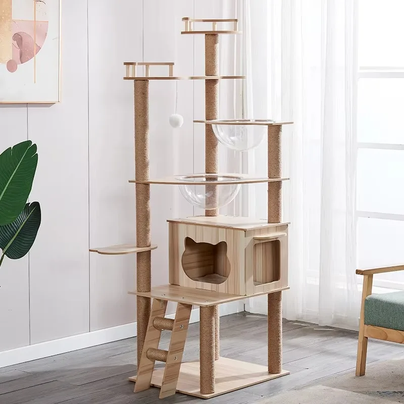 когтеточка для кошек с домиком высокая Dropshipping Cat Climbing Frame Bed Tree Combo Large Villa-Style Cat Tree Scratching Post