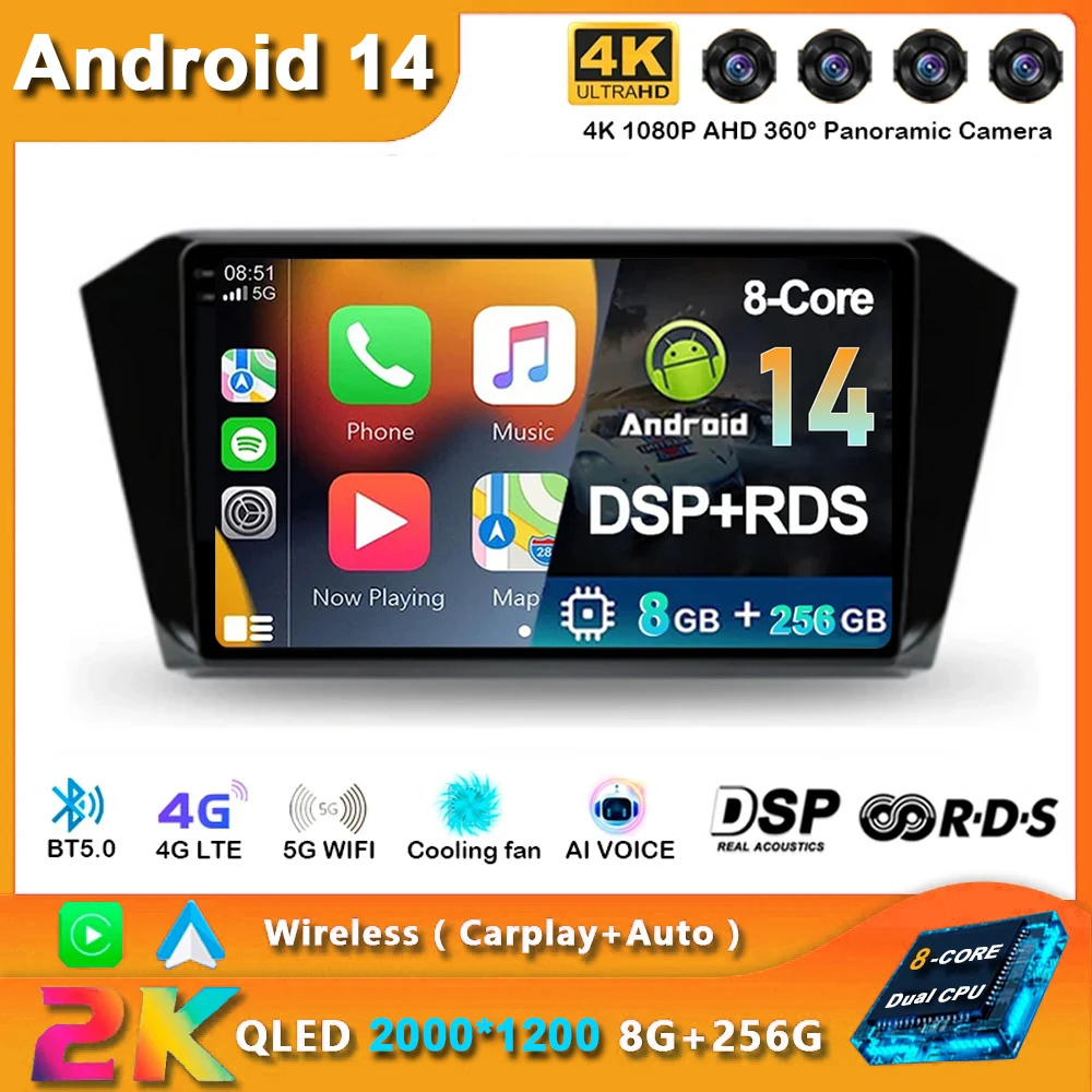 

Android 14 Car Radio For VW Volkswagen Passat B8 2015 2016 - 2020 Navigation GPS Multimedia Player Stereo WiFi+4G Carplay BT DSP