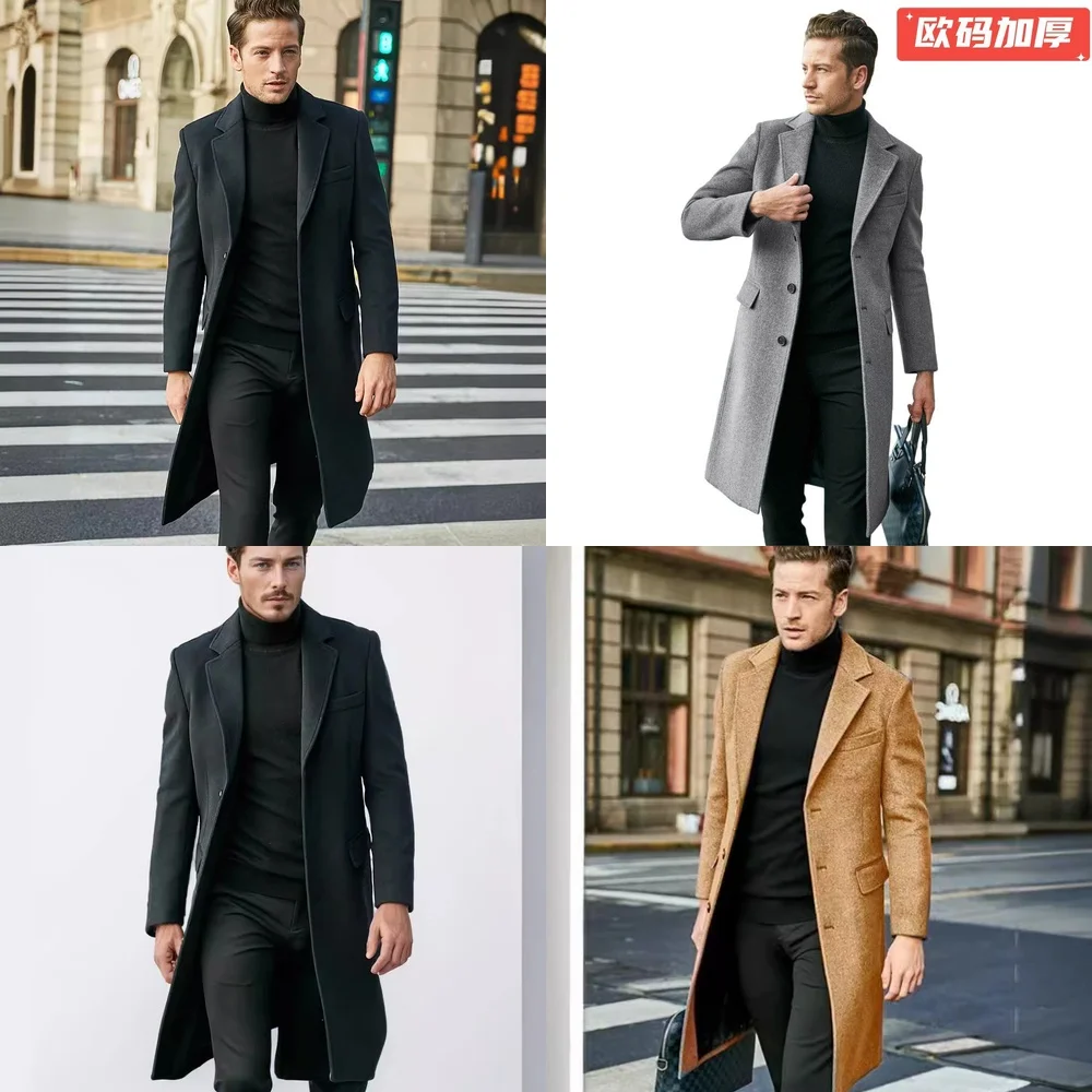 

Men's Long Trench Coat Winter Wool Jacket Fashion Outerwear