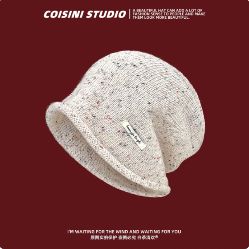 

Корейский цветной пуловер в горошек с буквенным принтом, женская весенне-осенняя тонкая универсальная вязаная шапка с черепом и большой головкой