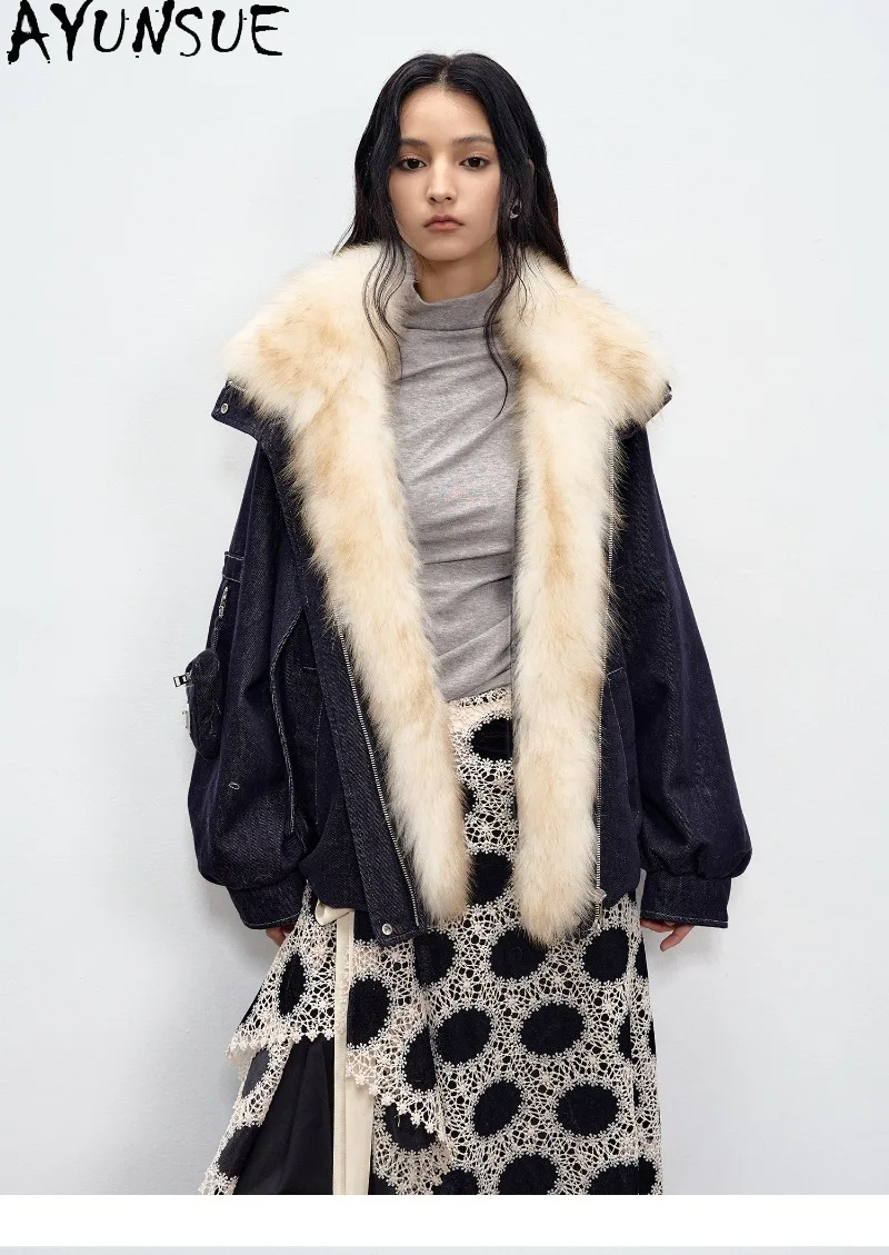 AYUNSUE Womens 90% White Goose Down Coat Real Fox Fur Collar Parka Ladies Warm Winter Clothing Down Jacket Women 2026 Пуховик