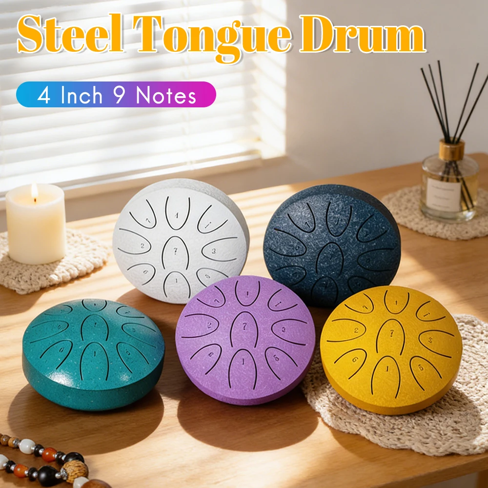 Steel Tongue Drum Portable Rain Drum Hand Pan Drum Percussion Musical Instruments 4 Inch 9 Notes For Yoga Meditation Musical