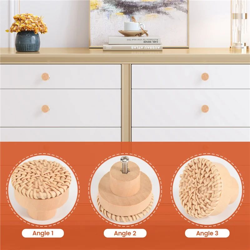 

AEE6-24Pcs Boho Rattan Dresser Knobs Round Wooden Drawer Knobs Cabinets Dresser Handles Hardware Pulls Cabinet Knobs